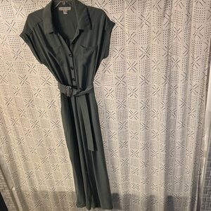 Button Up Light Green Jumpsuit with Pockets and Adjustable Belt